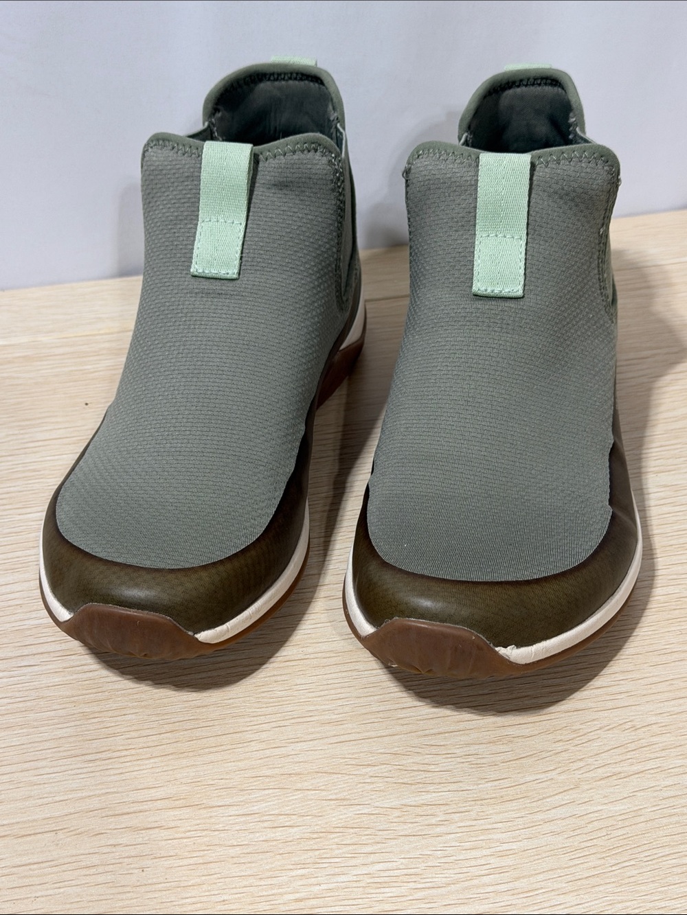 Ryka Olive Green Slip-On Sneakers with Mint Pull Tabs
